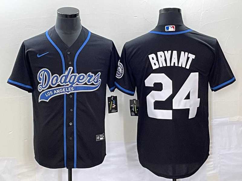 Mens Los Angeles Dodgers #24 Kobe Bryant Black With Patch Cool Base Stitched Baseball Jersey